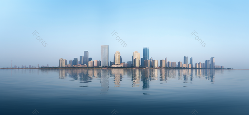 蓝色的天空在江对面看着城市建筑背景图,高清,摄影图,摄影图片,图片大全,摄影图免费下载